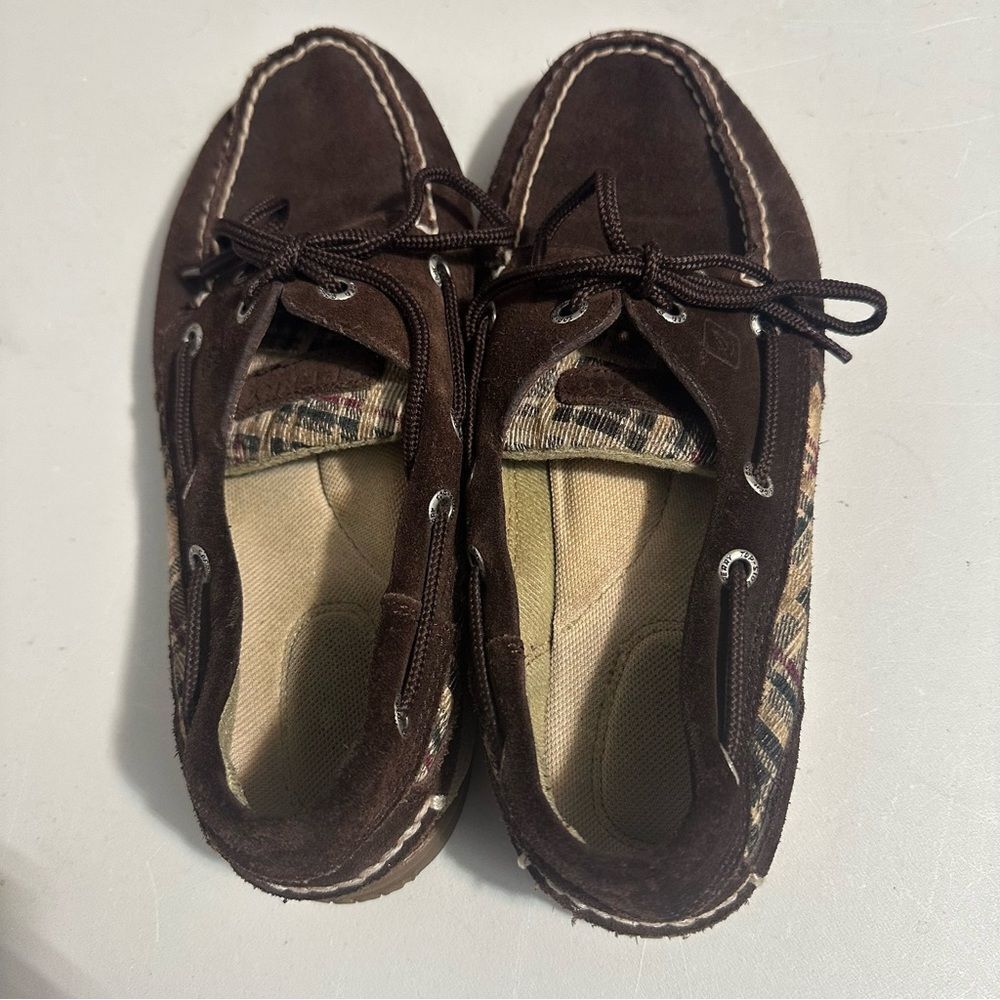 Sperry Brown Suede Flats with Patterned Accents